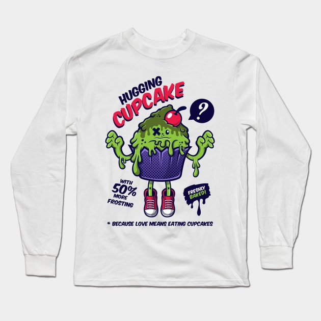 Green Hugging Cupcake Long Sleeve T-Shirt by Squinked